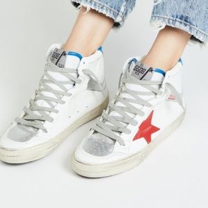 Golden Goose Hi Top Red Star Leather Sneakers
